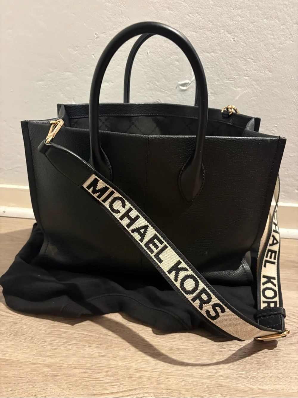 Michael Kors Black Logo Satchel with Contrast Strap